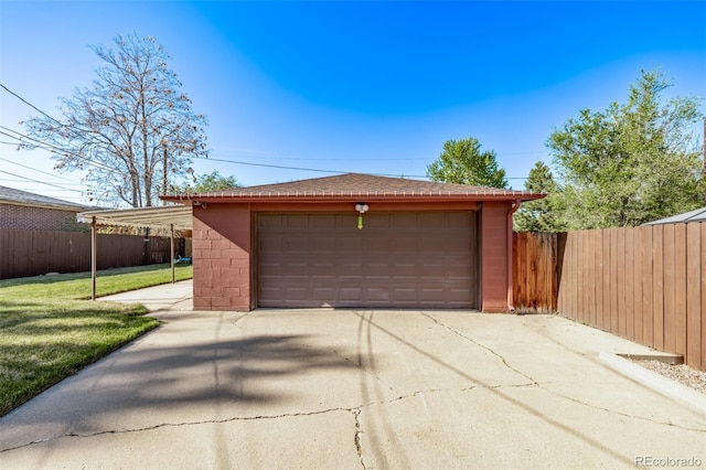 detached garage with fence