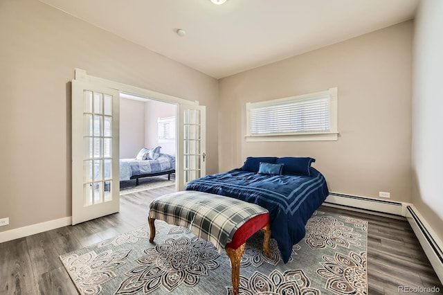 341 High St, Black Hawk, CO 80422 - bedroom with wood finished floors, a baseboard heating unit, french doors, and baseboards