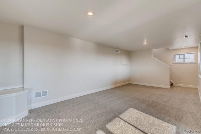 881 W 128th Pl, Westminster, CO 80234 - below grade area with carpet flooring, stairway, and recessed lighting