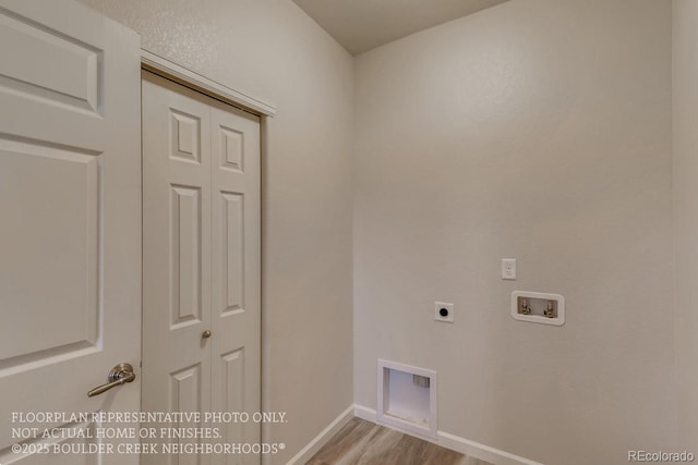 881 W 128th Pl, Westminster, CO 80234 - laundry area featuring electric dryer hookup, washer hookup, and wood finished floors