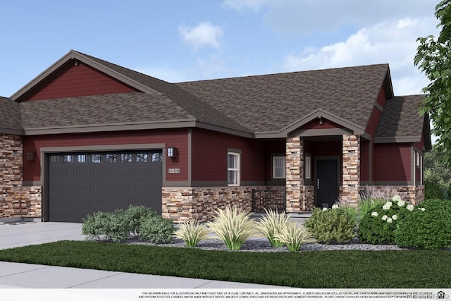 881 W 128th Pl, Westminster, CO 80234 - craftsman house with stone siding, an attached garage, and a shingled roof