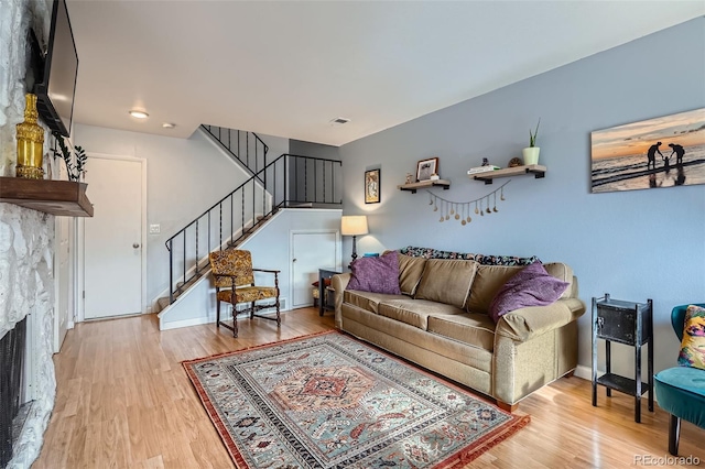 living room with hardwood / wood-style flooring