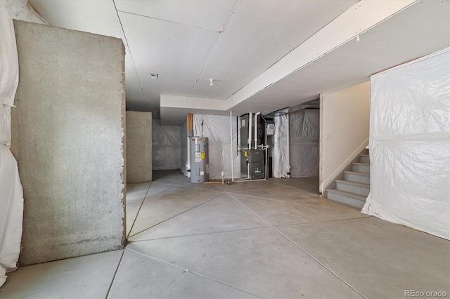 17848 Gallup St, Broomfield, CO 80023 - unfinished below grade area with water heater, heating unit, and stairway