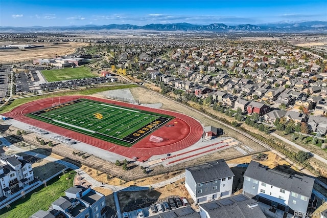 bird's eye view featuring a mountain view and a residential view