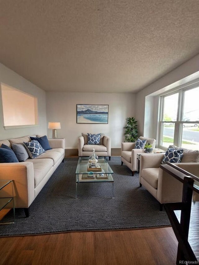 1796 S Yampa Way, Aurora, CO 80017 - living area with wood finished floors and a textured ceiling