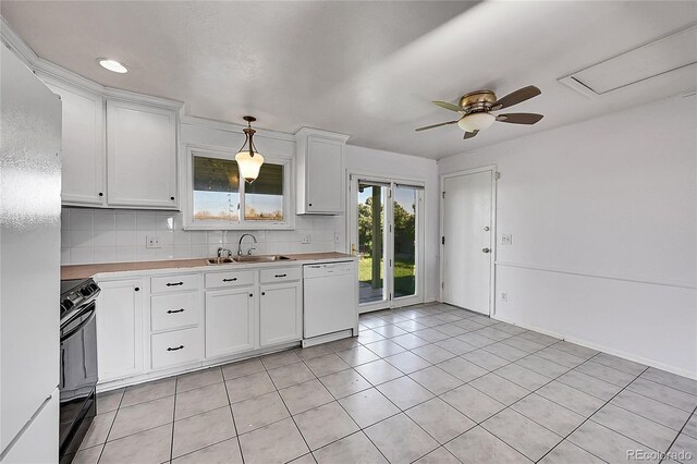 1796 S Yampa Way, Aurora, CO 80017 - kitchen with a sink, white appliances, light countertops, ceiling fan, and backsplash
