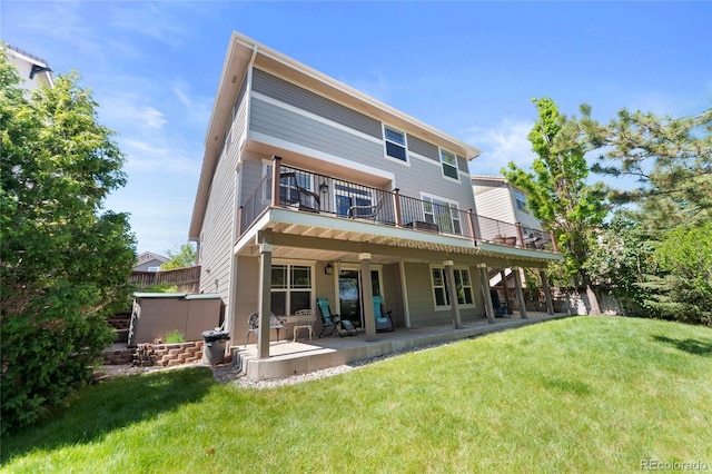 9290 Melborne Ct, Parker, CO 80134 - rear view of house with a yard, a jacuzzi, a balcony, and a patio