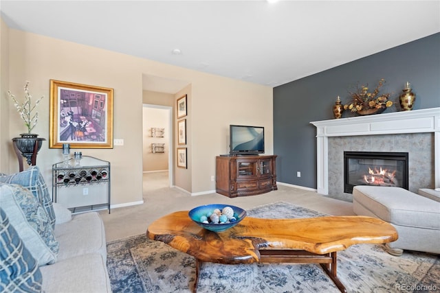 9290 Melborne Ct, Parker, CO 80134 - living area with light carpet, a fireplace, and baseboards