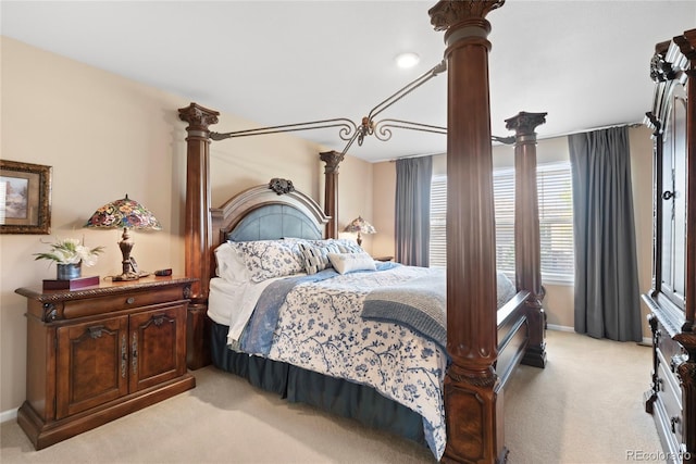 9290 Melborne Ct, Parker, CO 80134 - bedroom featuring light colored carpet, decorative columns, and baseboards