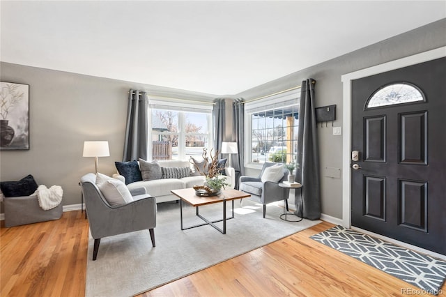 living room with wood finished floors and baseboards