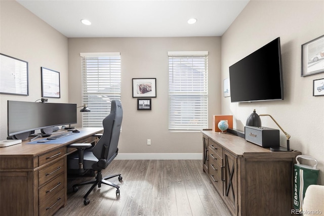 office area featuring light hardwood / wood-style flooring