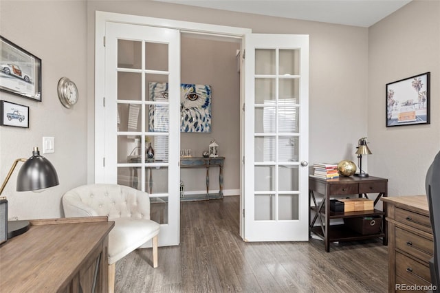 office featuring dark wood-type flooring and french doors