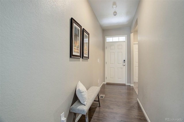 entryway with dark wood-type flooring