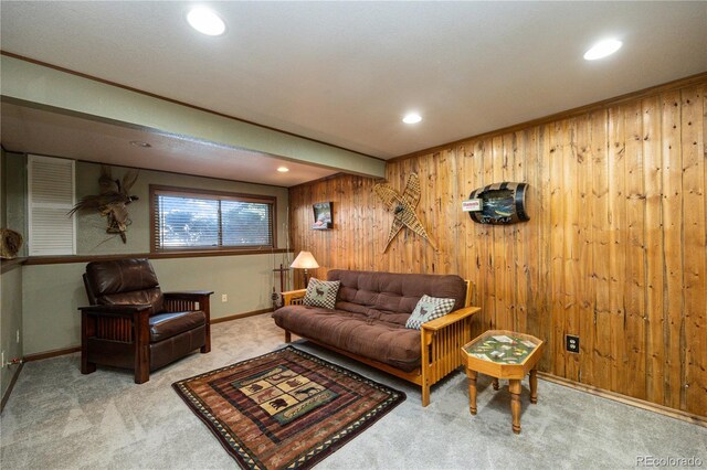 8210 W 72nd Pl, Arvada, CO 80005 - carpeted living area with wooden walls, recessed lighting, and baseboards