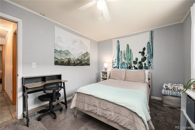 8210 W 72nd Pl, Arvada, CO 80005 - bedroom with baseboards, crown molding, and a ceiling fan