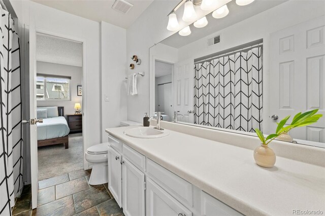 1060 S Parker Rd Unit 19, Denver, CO 80231 - bathroom featuring toilet, stone finish flooring, and vanity