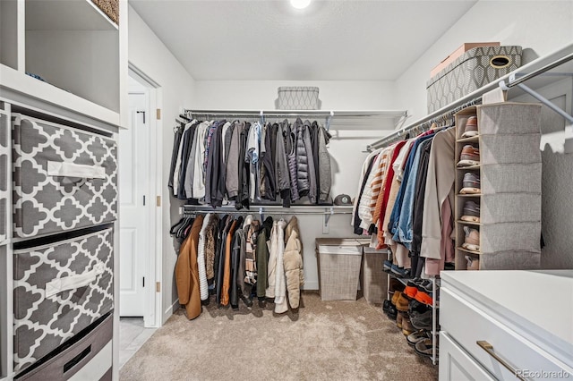 spacious closet with light colored carpet