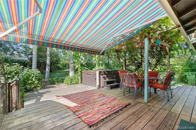 1315 Tipperary St, Boulder, CO 80303 - wooden terrace featuring a hot tub and outdoor dining space
