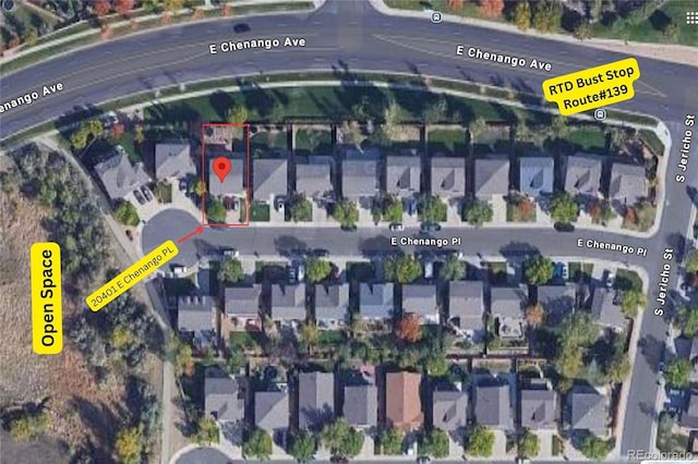 20401 E Chenango Pl, Aurora, CO 80015 - aerial view of property's location featuring property parcel outlined