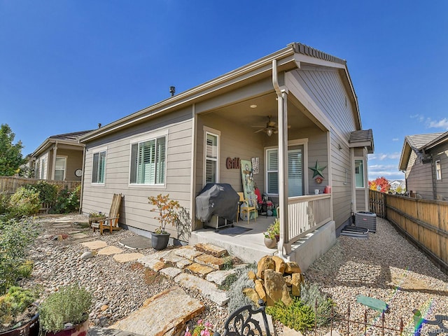 back of house featuring a patio and ceiling fan