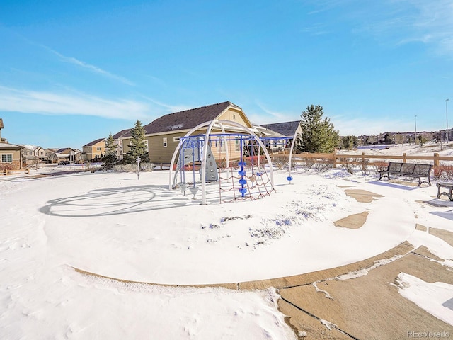 view of snow covered playground