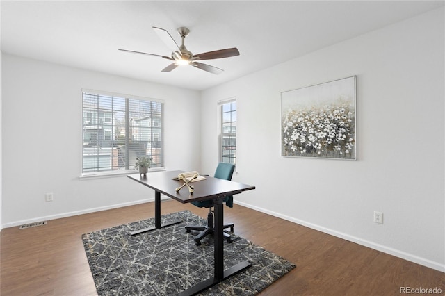 8251 W 54th Ave Unit 4, Arvada, CO 80002 - office area with a ceiling fan and wood finished floors