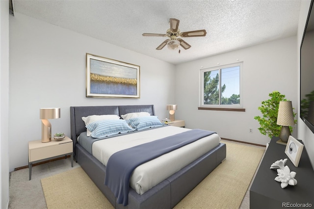 18083 E Atlantic Dr, Aurora, CO 80013 - bedroom with a textured ceiling, light colored carpet, and ceiling fan