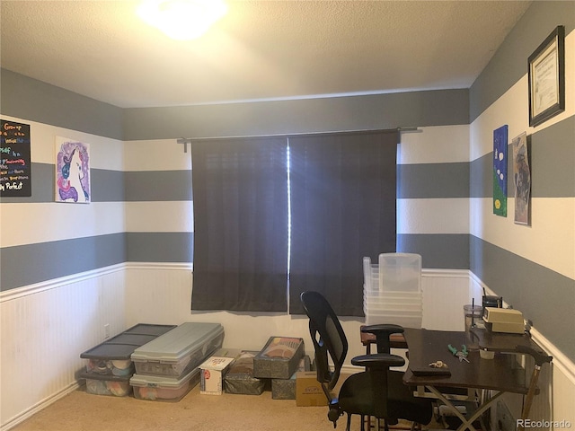 carpeted office space featuring wainscoting