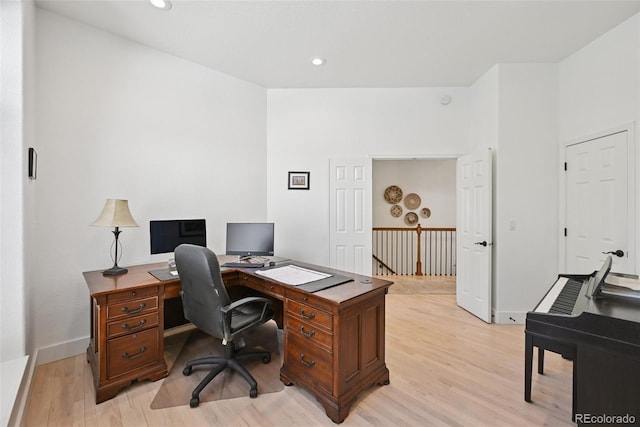 17912 Loverly Way, Monument, CO 80132 - office area featuring baseboards, recessed lighting, and light wood finished floors