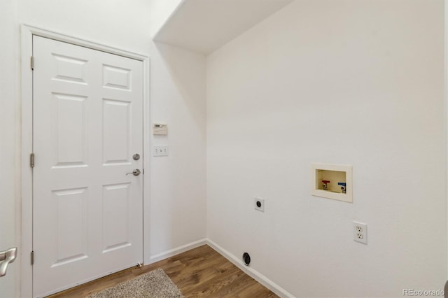 laundry area with hookup for a washing machine, wood-type flooring, and hookup for an electric dryer