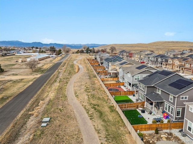 aerial view featuring a residential view and a mountain view