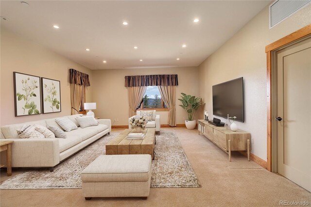 180 Outpost Ln, Evergreen, CO 80439 - living area with recessed lighting, light carpet, and baseboards