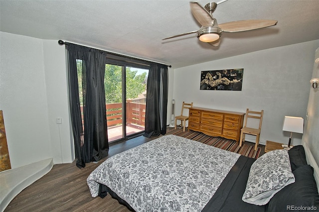 10 Baca Meadows Townhome Rd, Crestone, CO 81131 - bedroom with access to exterior, dark wood finished floors, and ceiling fan
