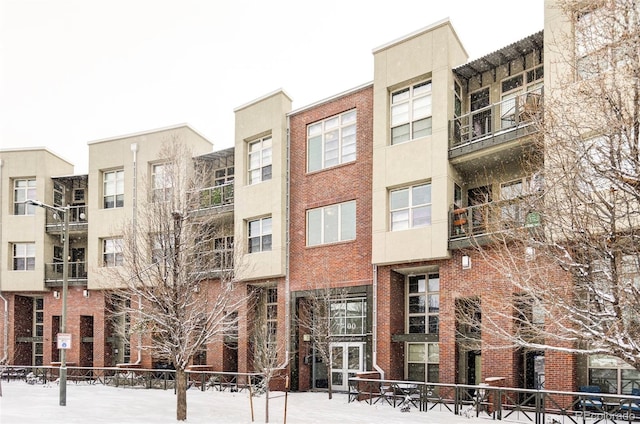 view of snow covered property