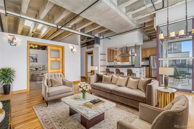 living room featuring light hardwood / wood-style floors