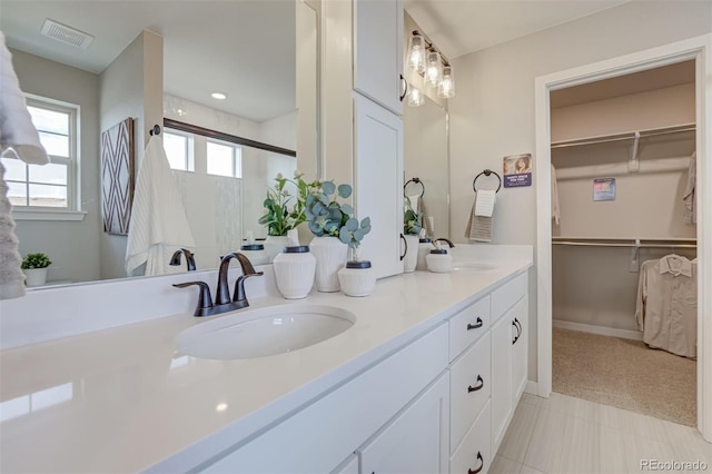 1193 Highview Dr, Erie, CO 80516 - full bath with double vanity, a walk in closet, and a stall shower