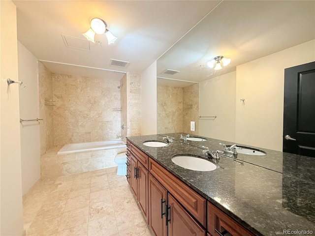 925 N Lincoln St Unit 8H, Denver, CO 80203 - full bath with double vanity, tiled shower / bath, and tile patterned floors