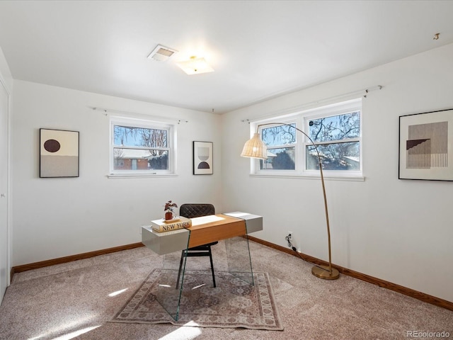 carpeted home office featuring plenty of natural light