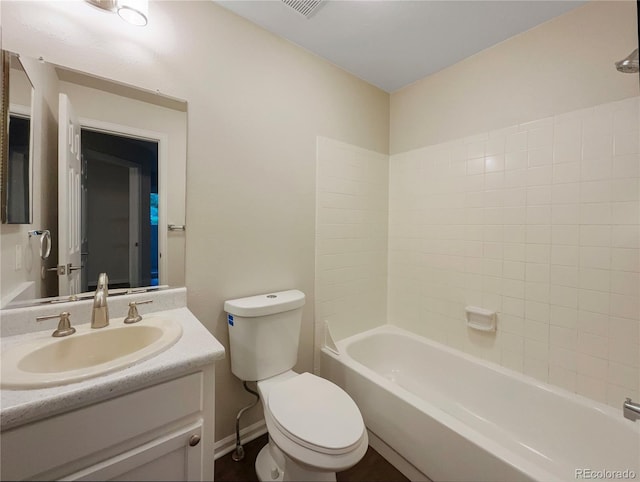 full bathroom with vanity, toilet, and shower / washtub combination