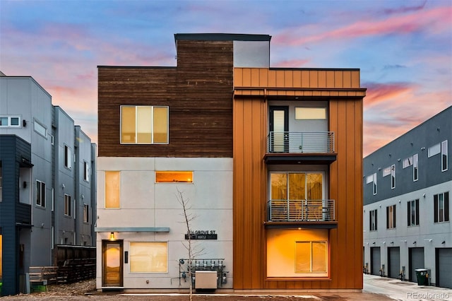 view of property at dusk