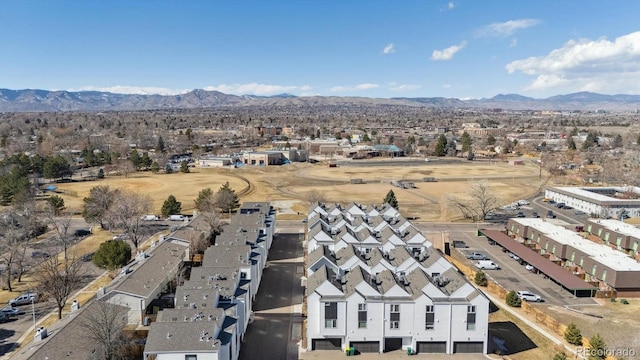 aerial view featuring a residential view and a mountain view