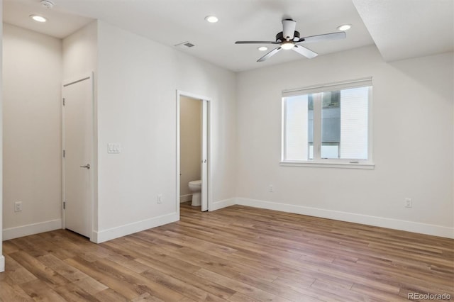 unfurnished bedroom featuring recessed lighting, visible vents, and light wood-style floors