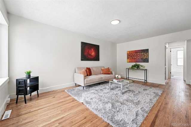 3344 W 33rd Ave, Denver, CO 80211 - living room with light wood-style floors, baseboards, and a textured ceiling