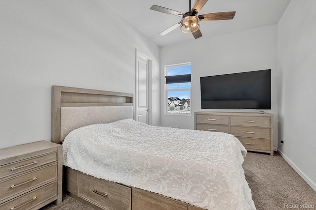 bedroom with carpet flooring and ceiling fan