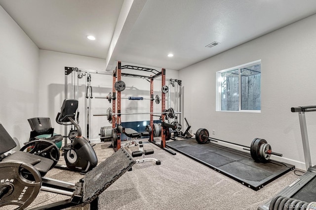 workout area featuring carpet floors