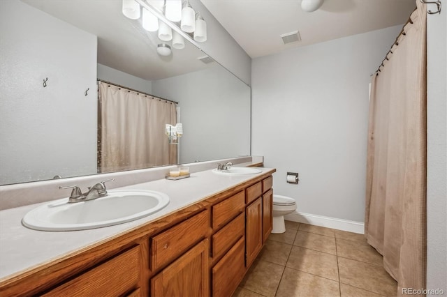 bathroom featuring vanity, toilet, and tile patterned flooring