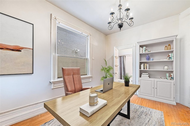 2350 N Ogden St, Denver, CO 80205 - home office with a chandelier and light wood-style floors