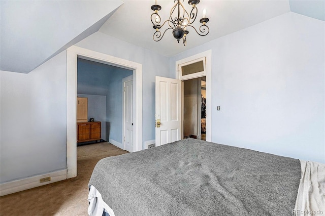 2350 N Ogden St, Denver, CO 80205 - bedroom with a chandelier, carpet floors, and baseboards