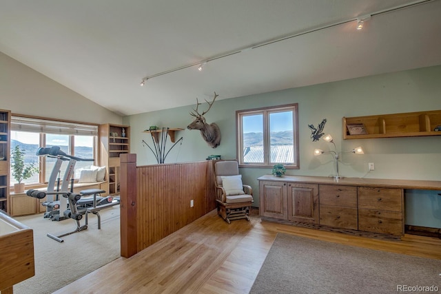 311 Longs Rd, Silverthorne, CO 80498 - sitting room with rail lighting, vaulted ceiling, and light wood finished floors