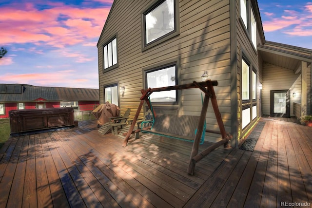 311 Longs Rd, Silverthorne, CO 80498 - deck at dusk featuring a hot tub